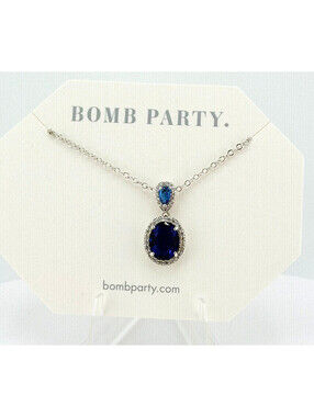 Royal Blue Oval Halo Pendant Necklace